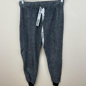 Born M Soft Fuzzy Furry Black Gray Jogger Pants Lounge Pajama